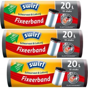 Swirl® Pedaalemmerzakken met elastische fixeerband 20ltr - 80 % gerecycled materiaal ,3 rollen