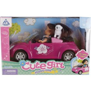 Cute Girl Pop Met Auto Meisjes 21 Cm Roze 3-delig