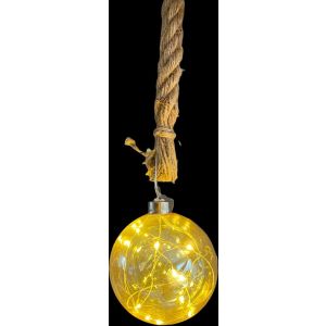 Anna's Collection Kerstbal - verlicht glas aan touw - 10 LED - goud