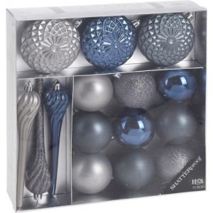 Snowflake Kerstballenset 15 delig Blauw