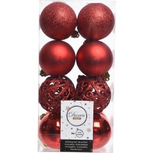 Decoris Kerstballen plastic kunststof Rood 16-delig