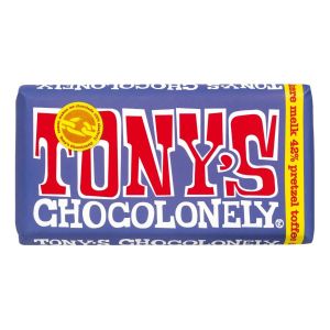 Tony's Chocolonely Donkere melkchocolade pretzel-toffee, FT 3 wikkels x 180 gram