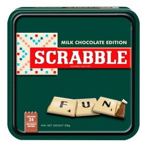Scrabble Chocolade spel - in luxe Vintage bewaarblik
