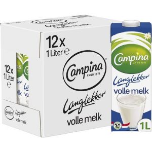 Campina LangLekker Volle Melk Houdbaar - 12 x 1 liter - Voordeelverpakking