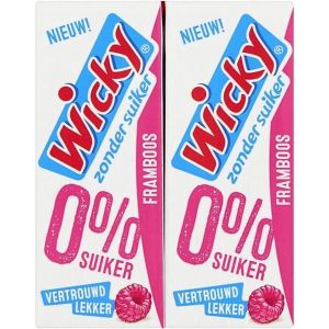 Wicky Fruitdrink Zero Framboos 0% Suiker, Tray 30 Pakjes 20cl